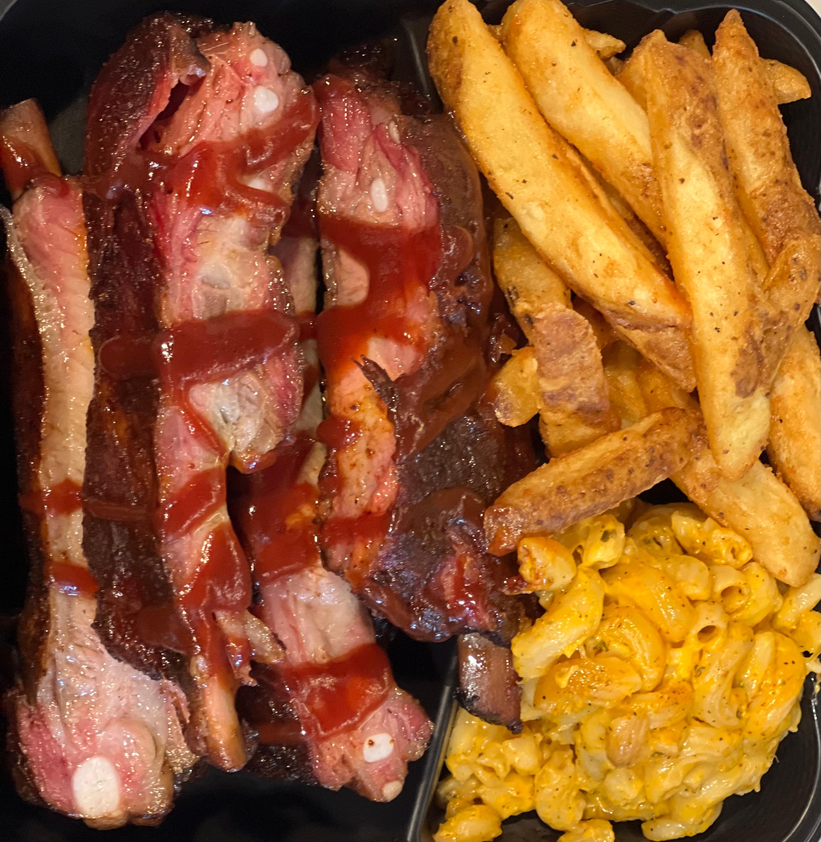 St Louis cut pork ribs served with two sides